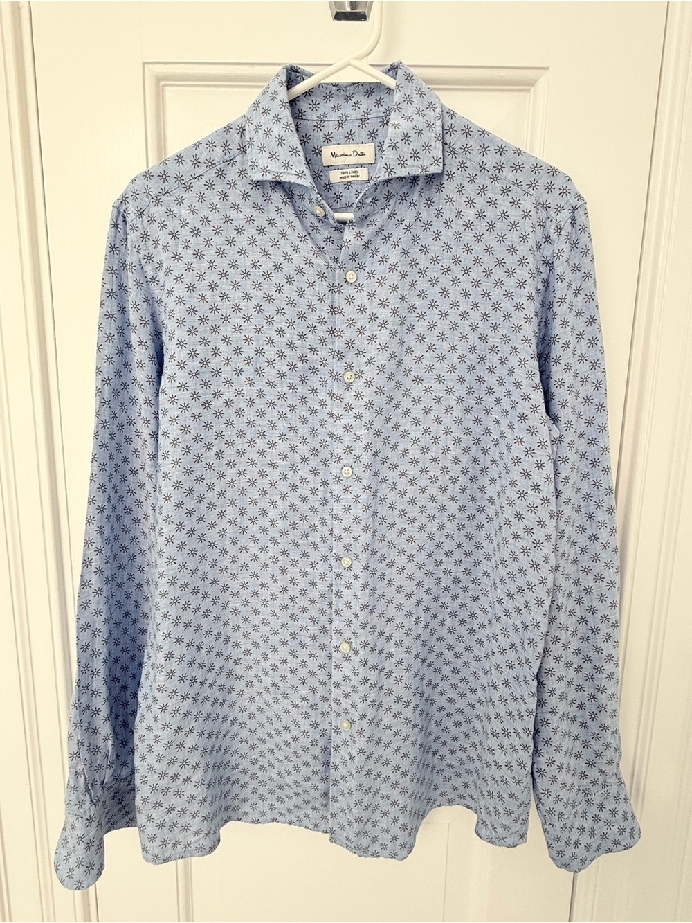 Massimo Dutti Men's Long-Sleeve Linen Shirt Light Blue Floral Size M - Picture 2 of 14